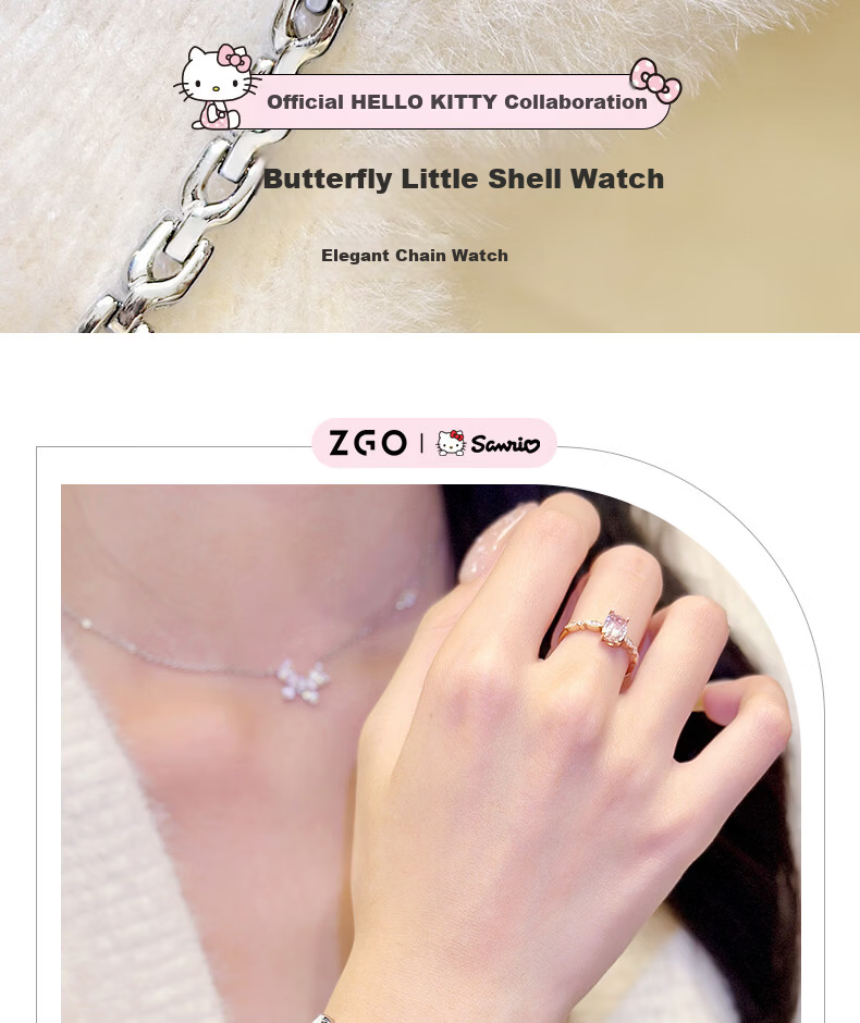 ZGO Sanrio Hello Kitty Women's Butterfly Bracelet Watch Student High School Valentine's Day Gift for Girlfriend 2