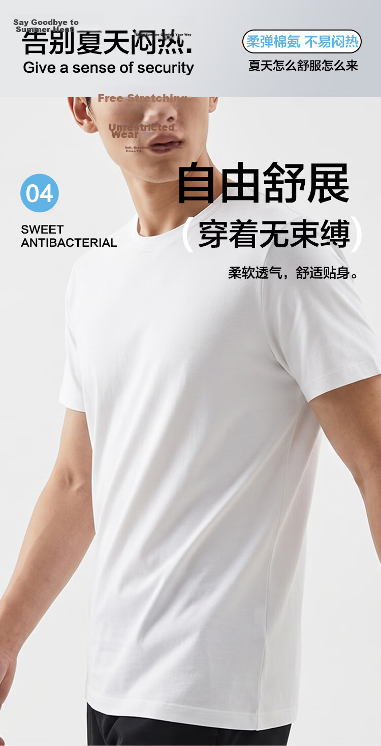 Hodohome Men's Soft Cotton Basic T-Shirt Round Neck Short Sleeve White Solid Color Simple Fashion White 170 5