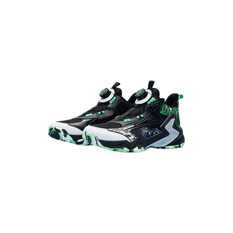 QIAODAN Kids Basketball Shoes Boys Spring Autumn Sports Shoes Black/Light Rain Green Size 37
