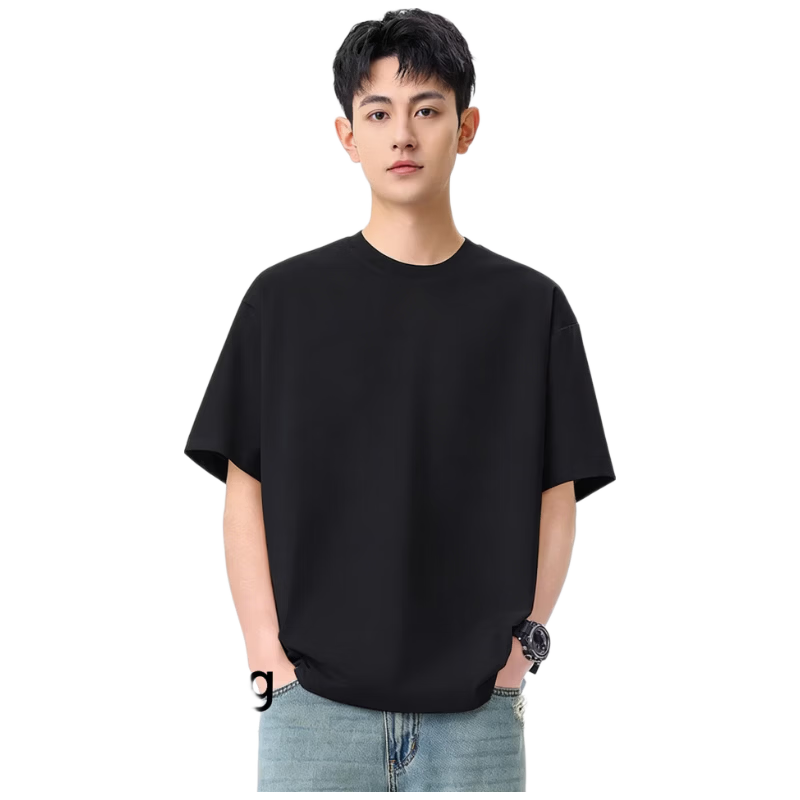 Borui Xinjiang Heavyweight Pure Cotton Short Sleeve T-Shirt Men Summer White Crew Neck Loose Thick Non-Transparent Base Shirt