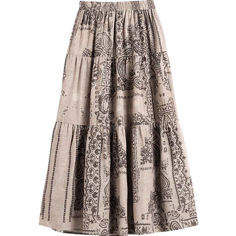 Demana Tropical Forest Summer Layered Texture Elastic Waist Printed A-Line Slimming Loose Skirt for Women Premium