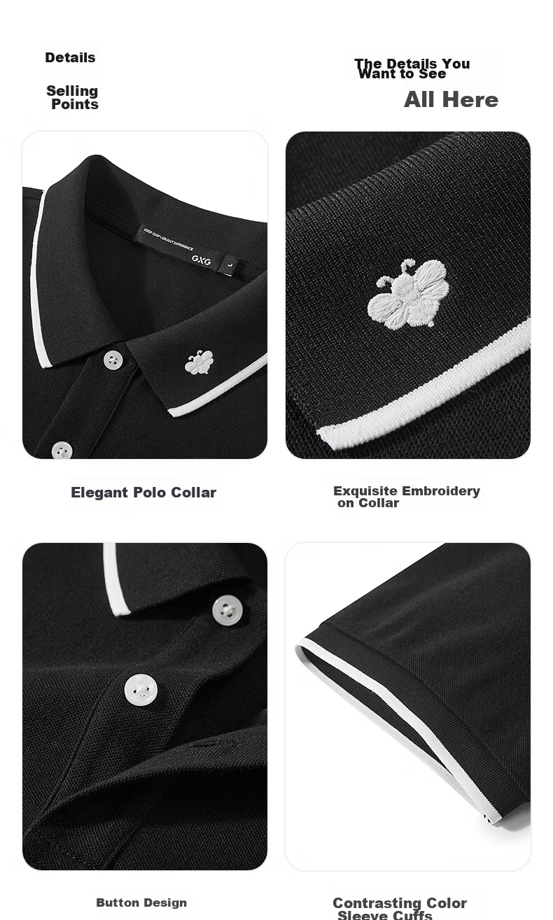 GXG Summer Men's Slim Fit Color-Block Collar Small Logo Lightweight Business Short Sleeve Polo Shirt 17