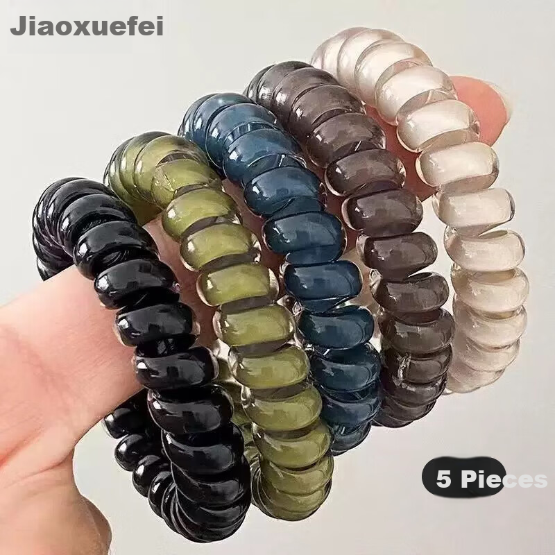 Jiaoxuefei Bright Color Simple High Elasticity Telephone Wire Hair Ties 5-Pack Hair Bands Hair Ropes Elastic Hair Bands Hair Accessories