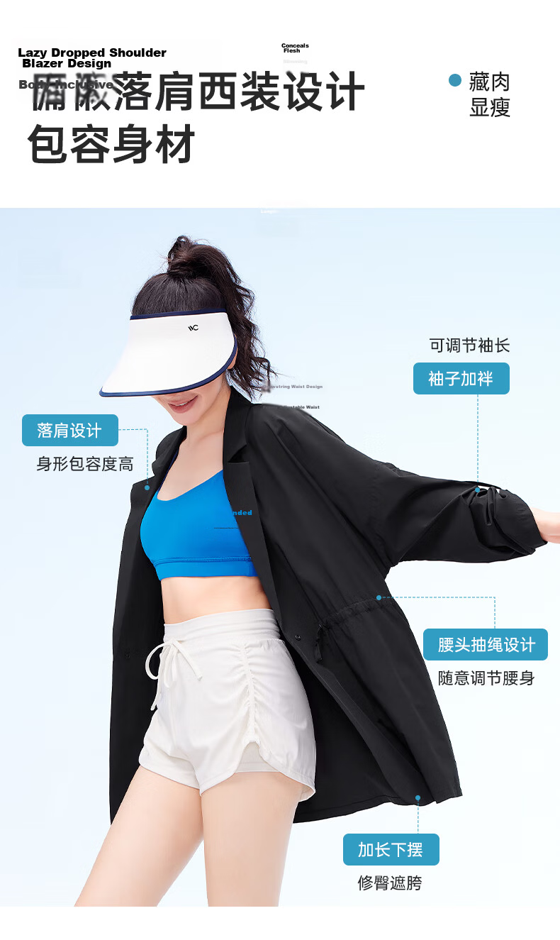 VVC Women's Summer Mid-Length Ice Silk Sunscreen Jacket UV Protection Breathable Lightweight Sunshade Coat Obsidian Black M 5