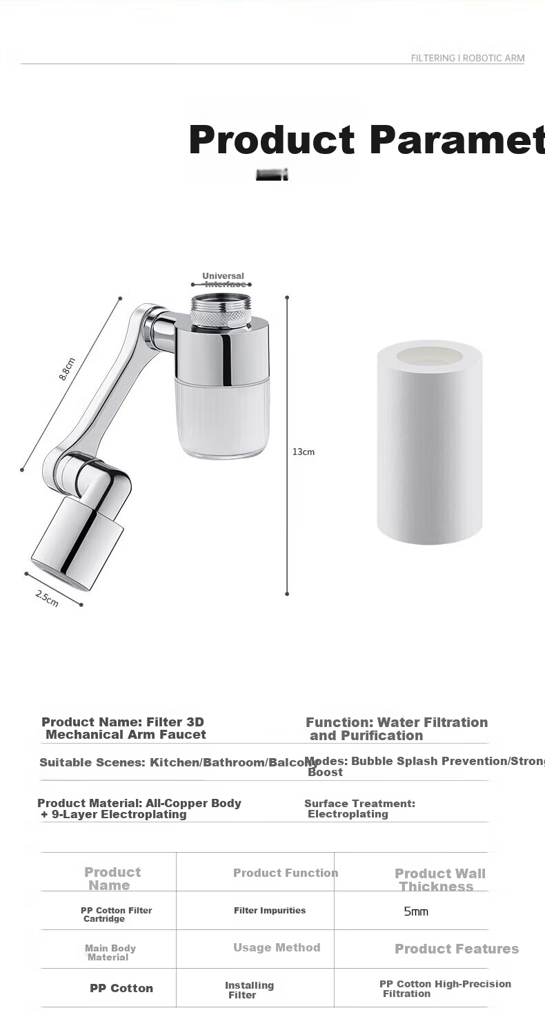 WUZORY [Germany] Faucet Extender Filter Splash-Proof Basin Swivel Connector Dual Outlet 20