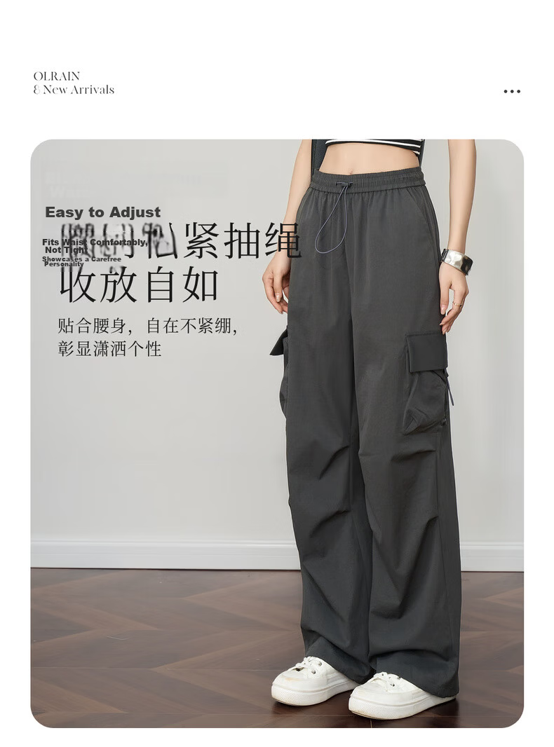 Olrain Women's Gray American Casual Workwear Pants Summer Vintage Sports High-Waist Trousers Gray XL 15