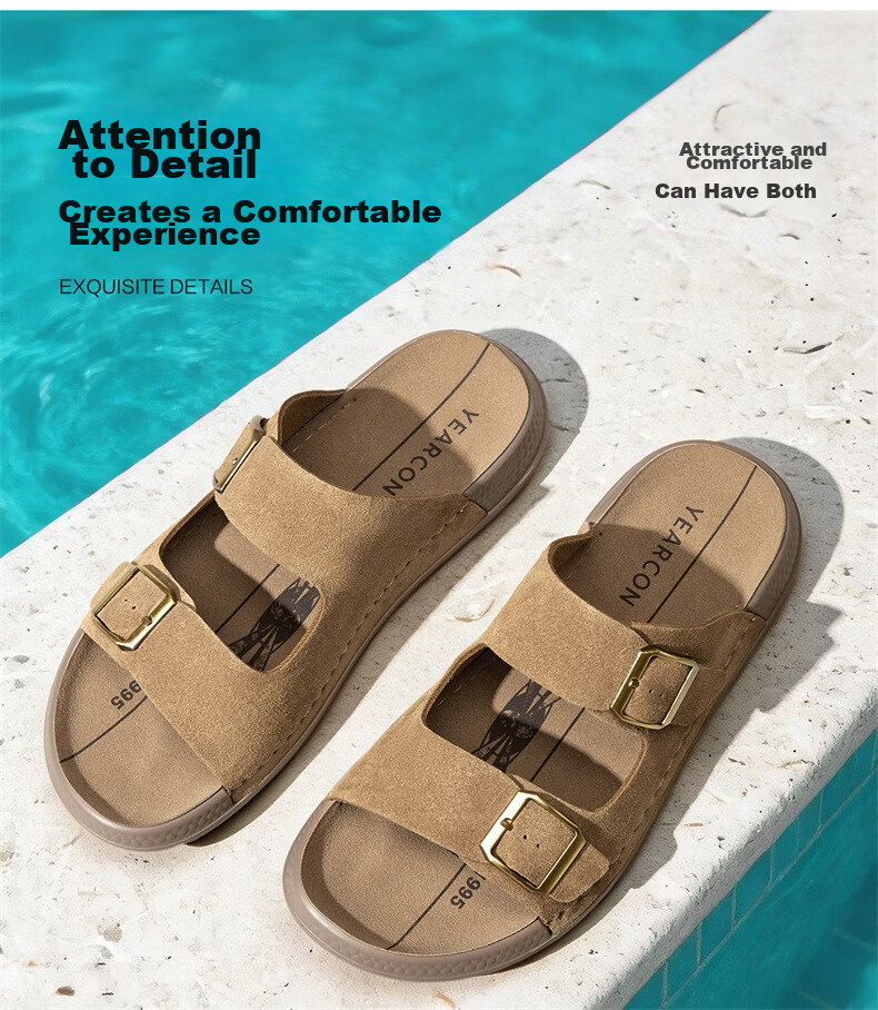 Eierkang Men's Soft Sole Double Buckle Boken Style Slippers Retro Casual Sandals 96290W Khaki Size 41 3