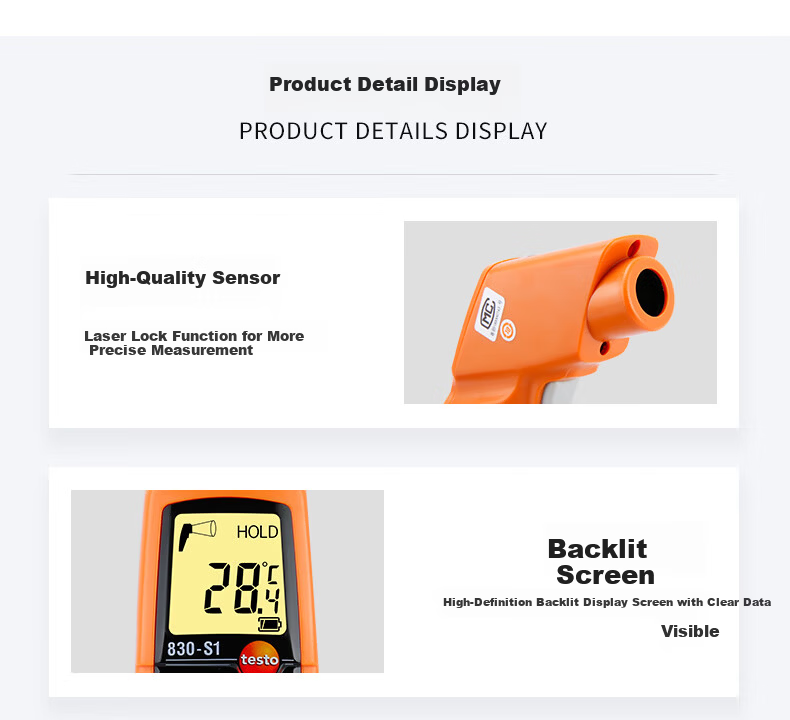 Testo Infrared Thermometer TESTO830S1 Industrial Temperature Gun Handheld Electronic Temperature Meter for Object Temperature Measurement 8