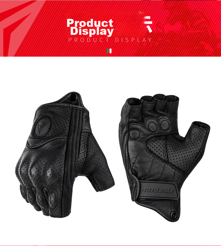 MOTOWOLF Motorcycle Half-Finger Gloves Summer Breathable Anti-Fall Genuine Leather Retro Rider Gear 13