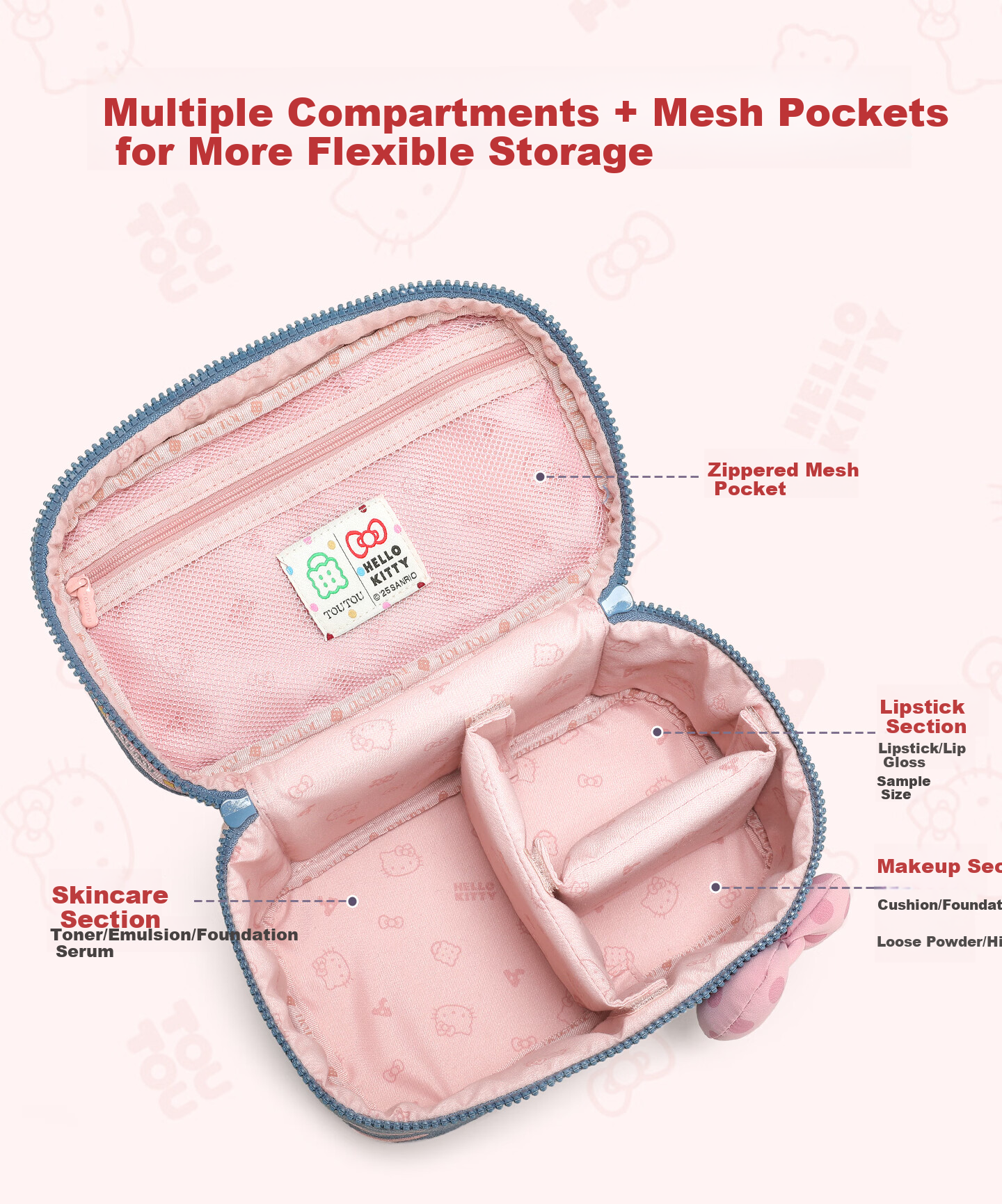 Toutou New Hello Kitty Denim Makeup Bag Storage Camera Bag Children's Day Birthday Gift for Girlfriend 16