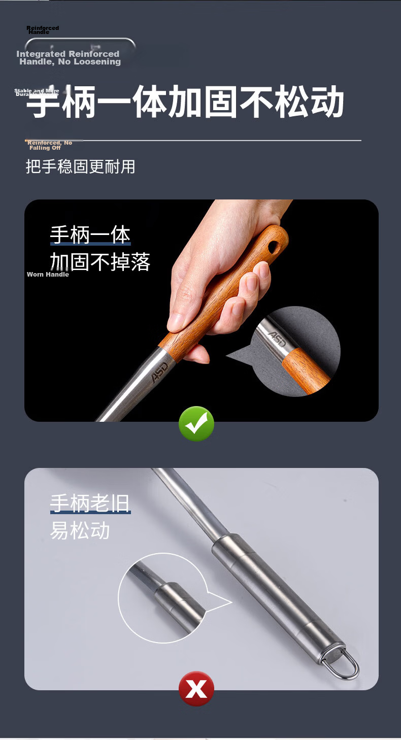 ASD 316L Stainless Steel Soup Spoon and Cooking Spatula with Food-Grade Rosewood Long Handle, Heat-Resistant Stirring Spoon 7