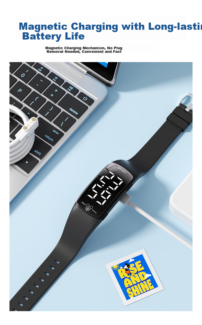Disney Mickey Student Watch Waterproof Sports Teen Boys Dormitory Wake-up Alarm Vibration Digital Watch 8