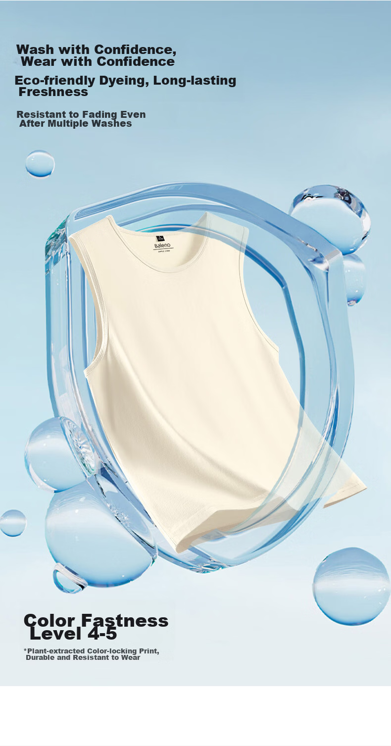 Baleno Men's Summer Cotton Heavyweight Breathable Skin-Friendly Casual Versatile Basic Tank Top Simple Trendy Sleeveless T-Shirt 8