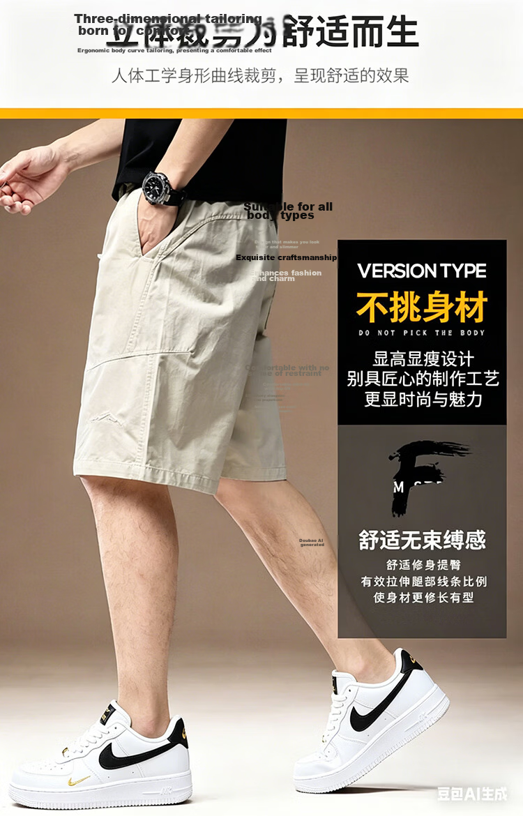 Pierre Cardin Men's Shorts, Summer Father's Day Gift, Loose Cargo Pants, Pure Cotton Breathable Five-Point Shorts for Men, Off-White, XL 3