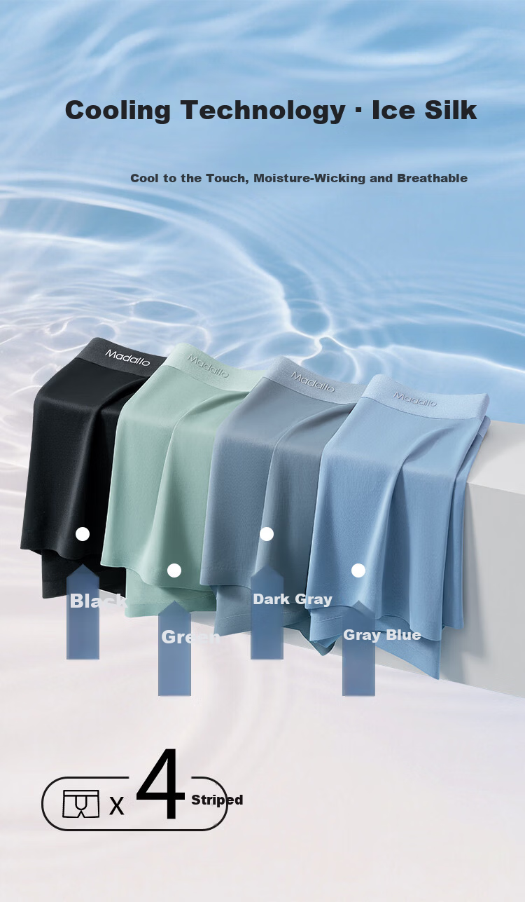 Modal Men's Underwear Ice Silk Antibacterial Boxer Briefs 4-Pack Mixed Colors 3XL 3
