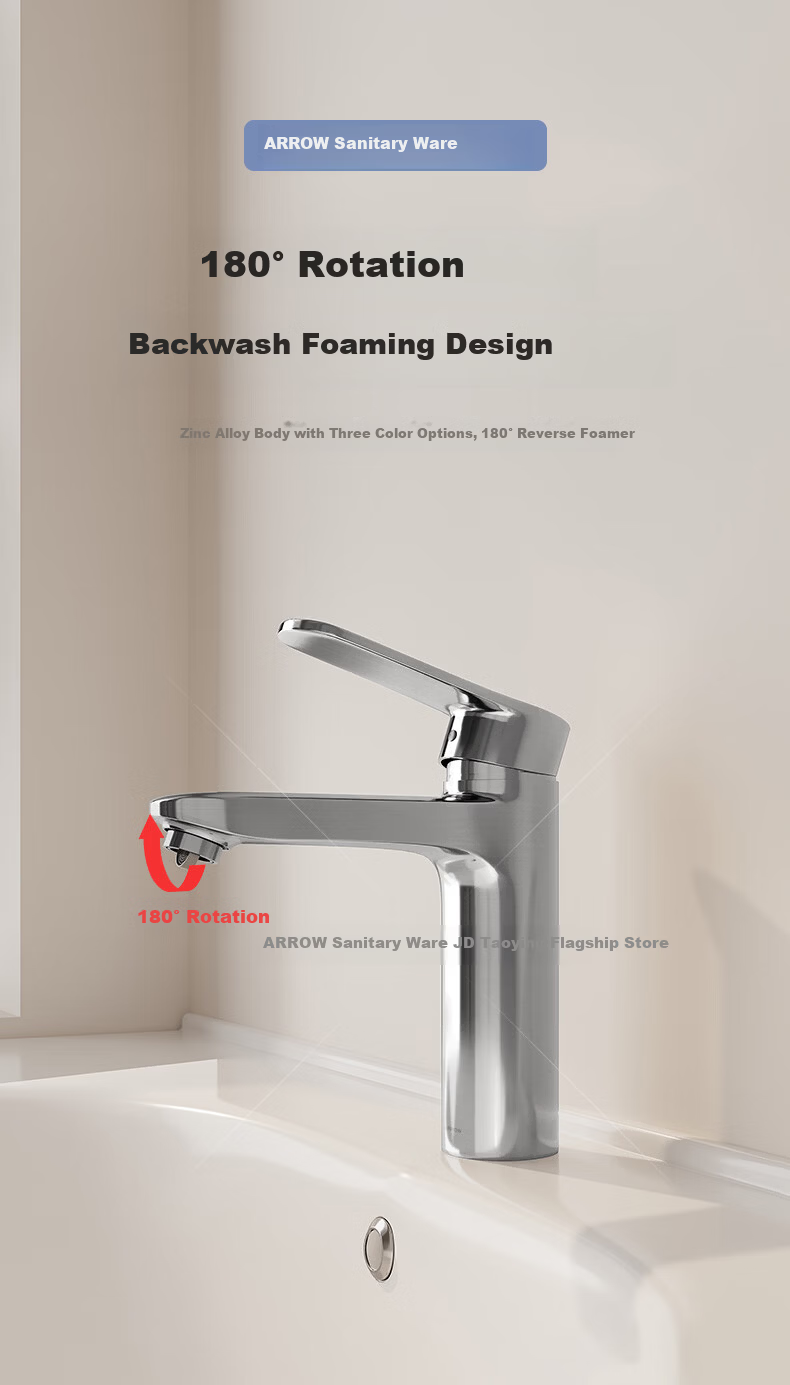 ARROW YJ Brass Single Hole Bathroom Basin Faucet Hot and Cold Mixer Tap for Home Washbasin 2