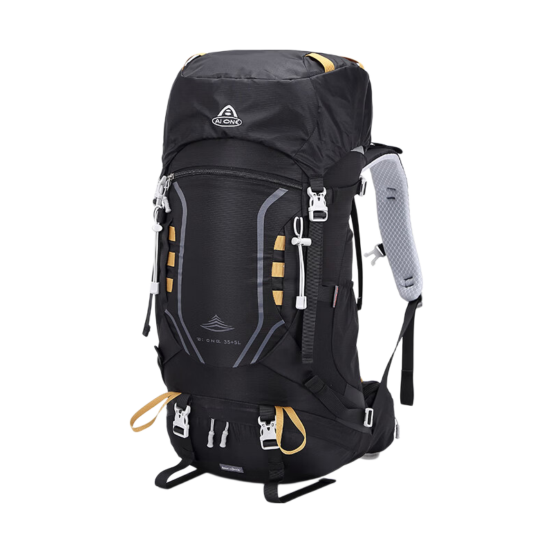 AiWang Women's Oxford Cloth Hiking Backpack Men's Outdoor Suspension Load Heavy Duty Large Capacity Travel 35+5L Black Yellow