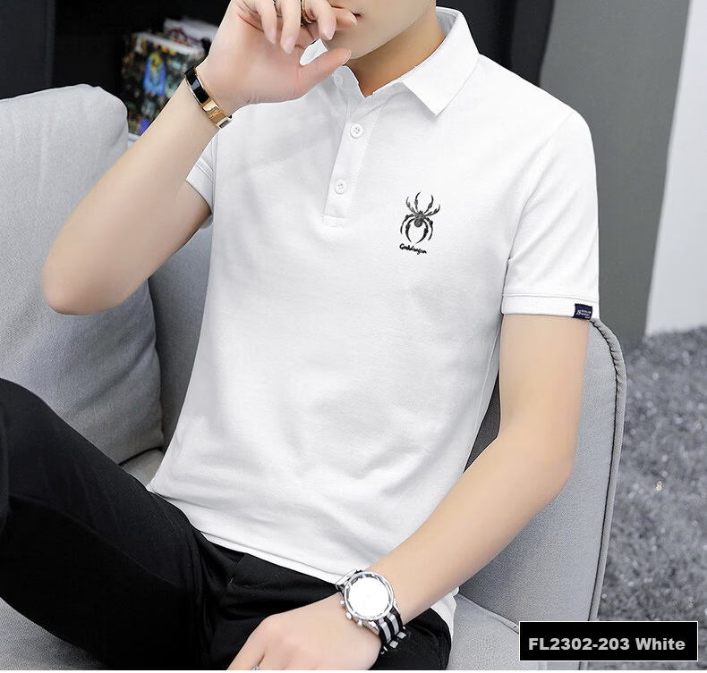 PLAYBOY Men's Summer Short Sleeve Polo Shirt Business Collar Solid Gray Simple Design 29
