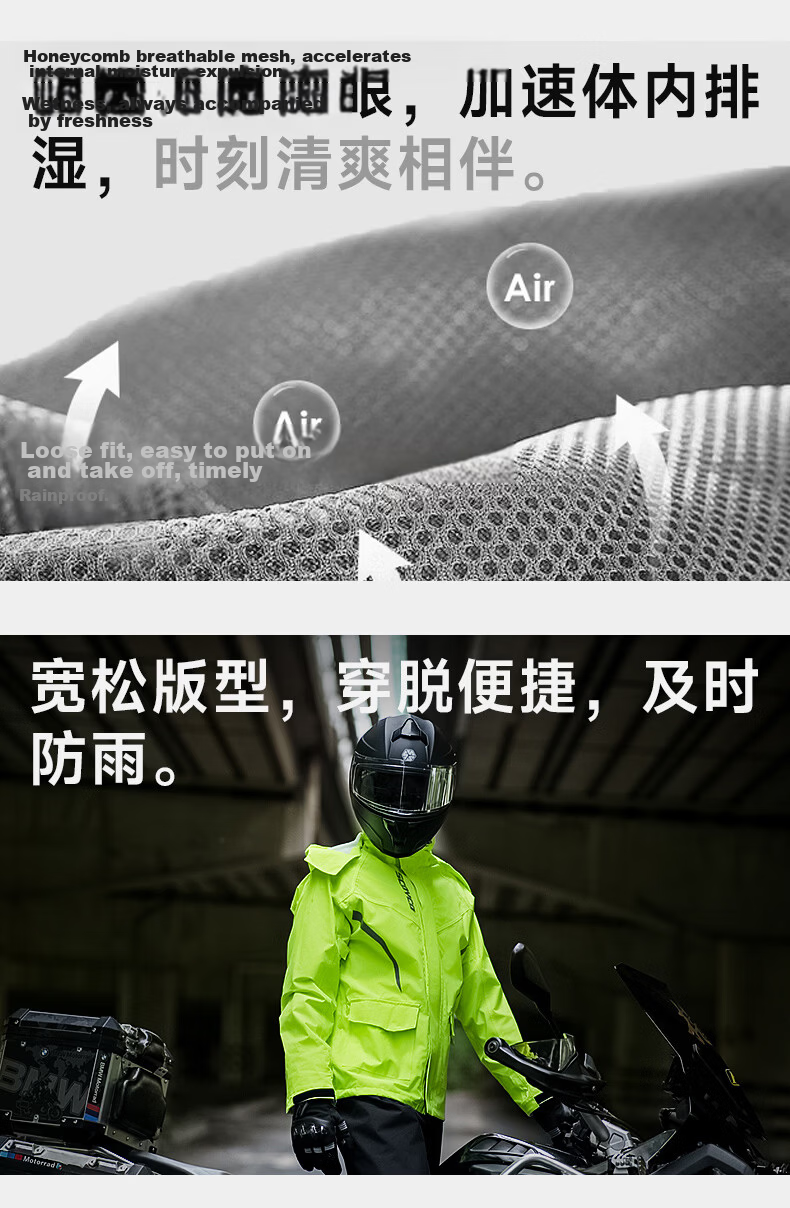 SCOYCO RC10-2 Motorcycle Riding Raincoat, Rider-Specific Two-Piece Rain Pants, Waterproof Electric Bike Rain Jacket Set for All Seasons 10