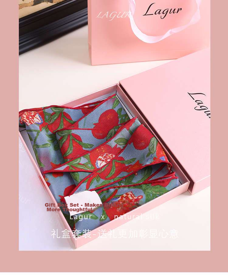 Lagur "Butterfly Pomegranate Flower" 100% Mulberry Silk Triangle Scarf Women's Silk Diamond Scarf Lupine Blue 11