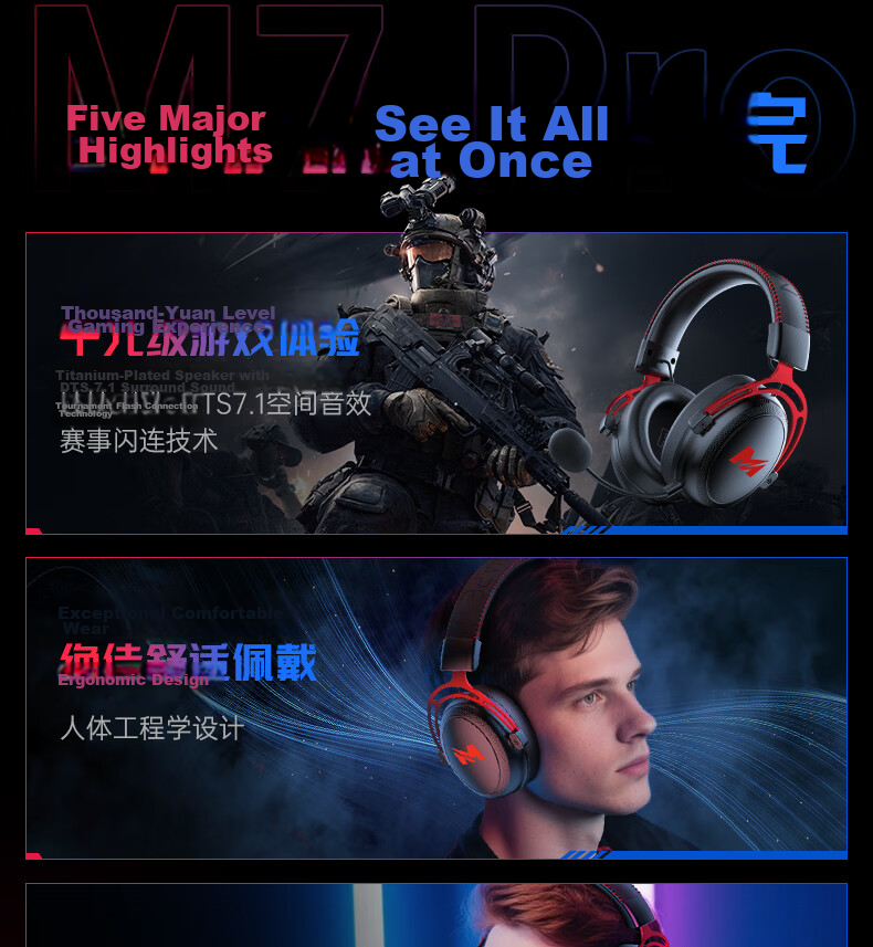 MICROKIA Delta Champion Recommended | Professional Gaming Headset Bluetooth Wireless 2.4G Four-Mode FPS Sound Positioning Headphones for Laptop Desktop 19