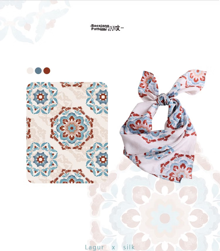 Lagur "Oriental Precious Pattern" Double Crepe 12 Momme 100% Silk Scarf Precious Pattern (Pink Gift Box) 15