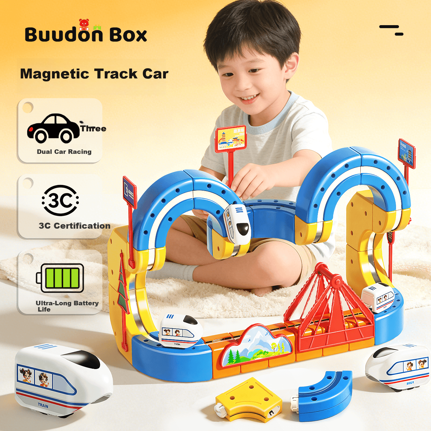 Buudon Box Electric Magnetic Magnetic Building Block Track Car Toy for Boys and Girls Ages 3-6 Educational Gift for Children's Day and Birthday