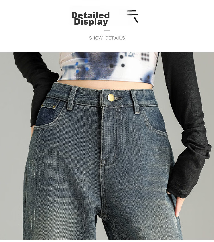 TonLion 2025 Winter Fleece-Lined Thickened High-Waist Korean Style Straight-Leg Vintage Versatile Denim Pants 19