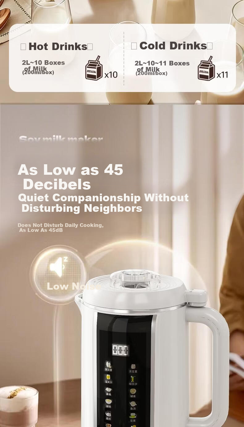 Malata Upgraded Blender Soy Milk Maker Quiet Noise Reduction Multifunctional Home Voice Broadcast Fully Automatic No Cooking No Filtering Whole Grain Large Capacity 2L 9
