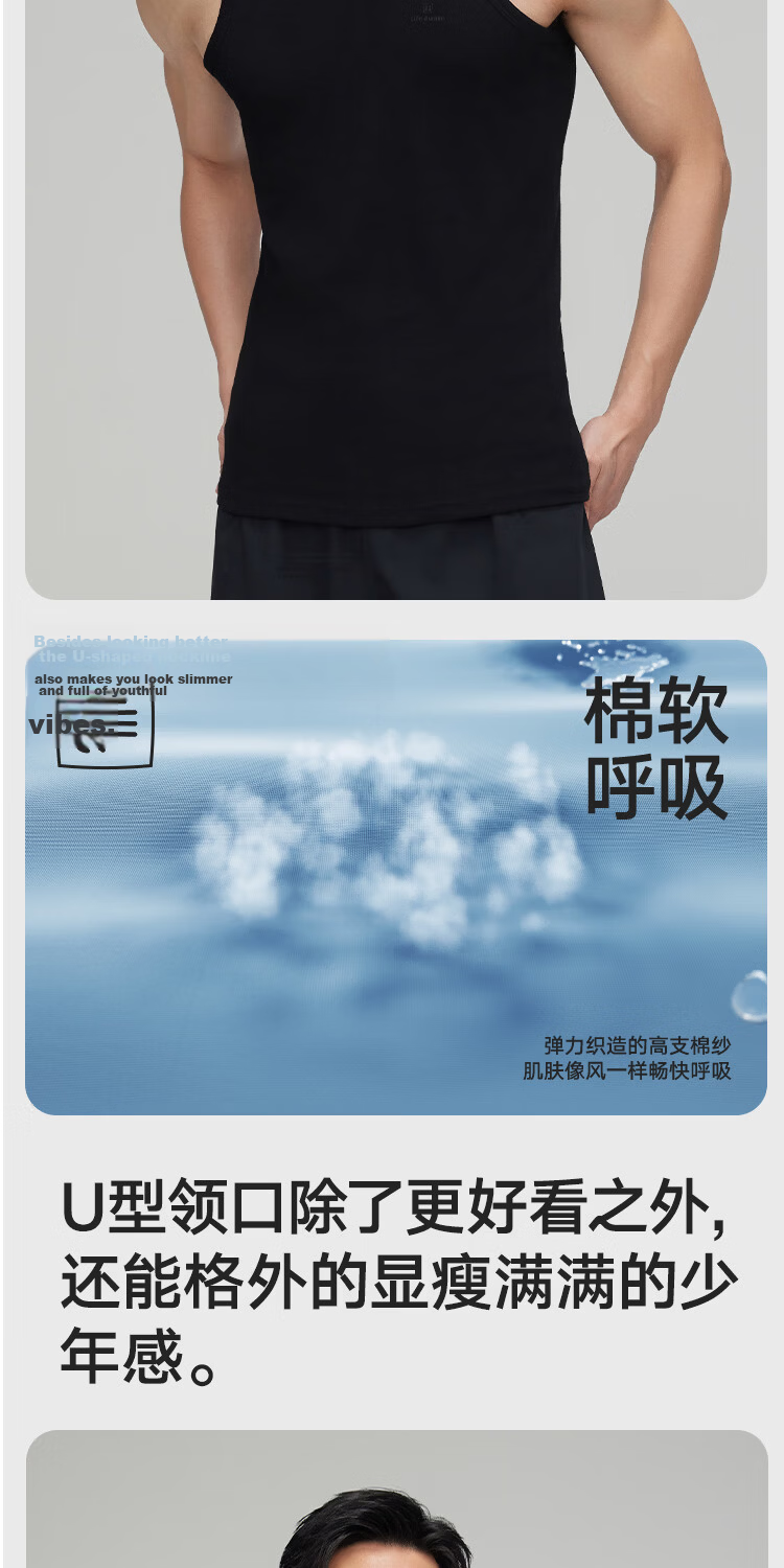 HLA Men’s Cotton Sleeveless Vest, Breathable Basic Thin Undershirt, 2-Pack 3