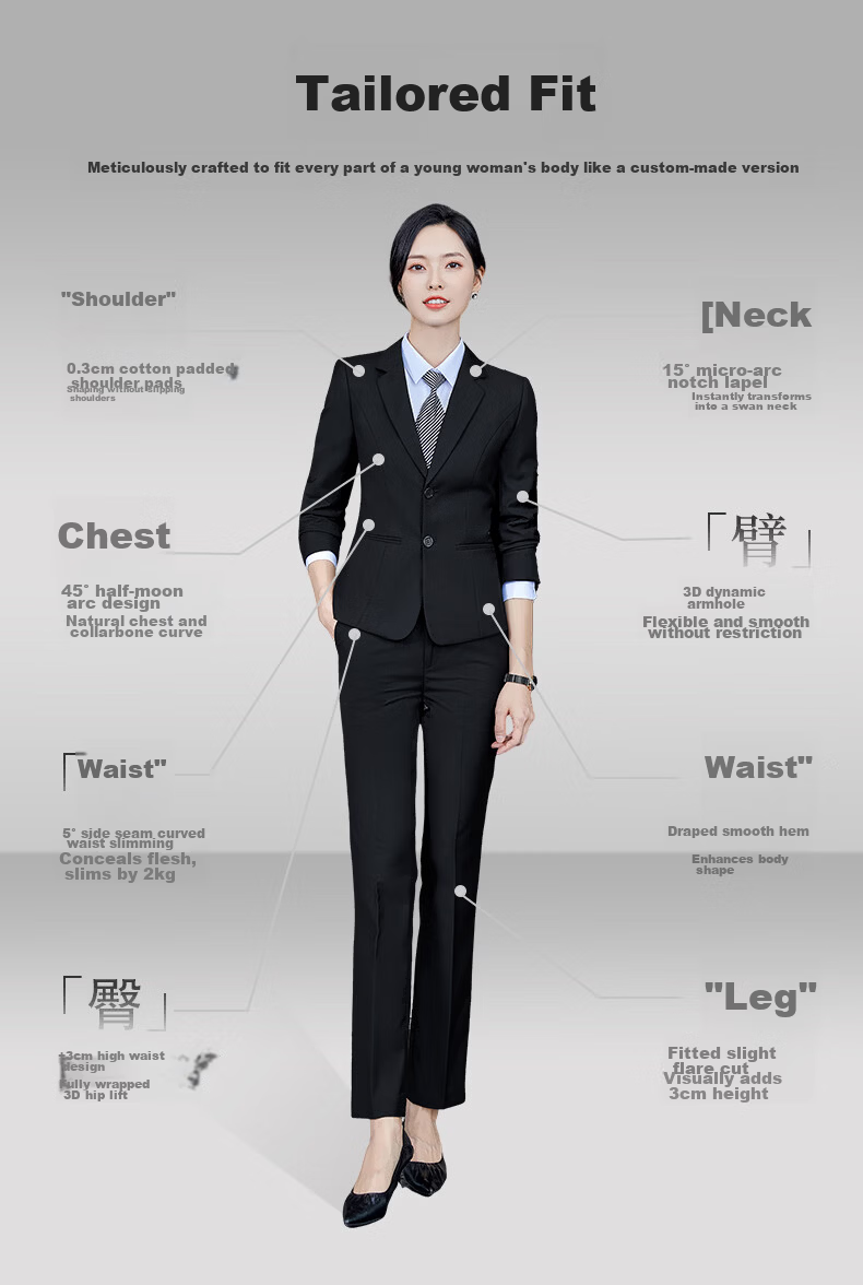 Yulixi Women's Navy Blue Business Slim Fit Wrinkle-Free Blazer Suit 2026 New Two-Piece Set 3