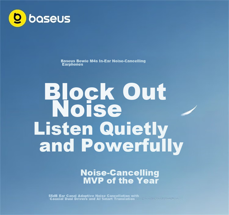 Baseus M4s In-Ear Noise Cancelling AI Bluetooth Earphones Wireless -55dB Adaptive In-Ear Noise Cancellation Coaxial Dual Drivers Compatible with Apple Huawei Honor OPPO Phones 8