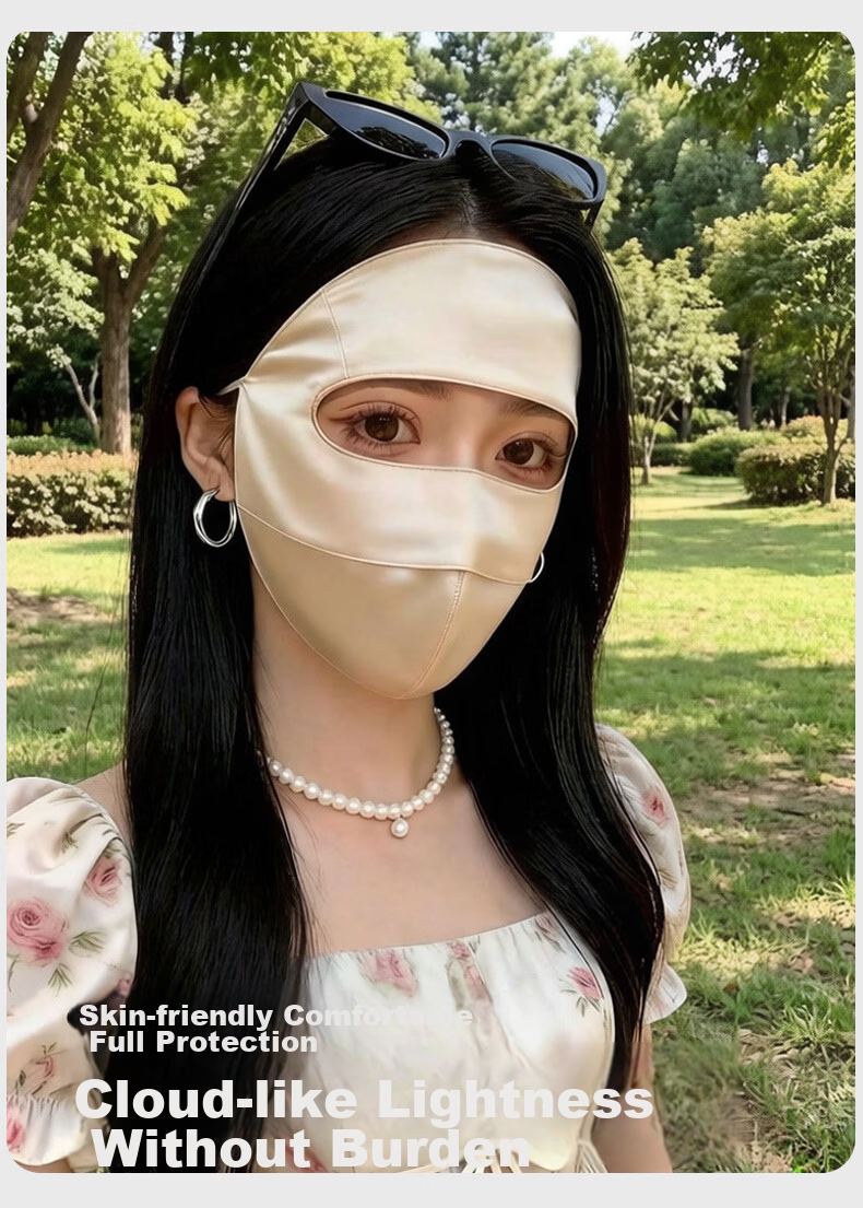 Muchiston Silk Sunscreen Face Mask for Women 2026 Summer New Full Face Protective Mask Double-Layer Mulberry Silk Face Cover 2