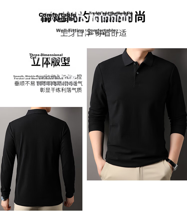 ROMON 100% Cotton Short Sleeve Men's Classic Business Polo Shirt Casual Solid Color Base Layer Black 3XL 4