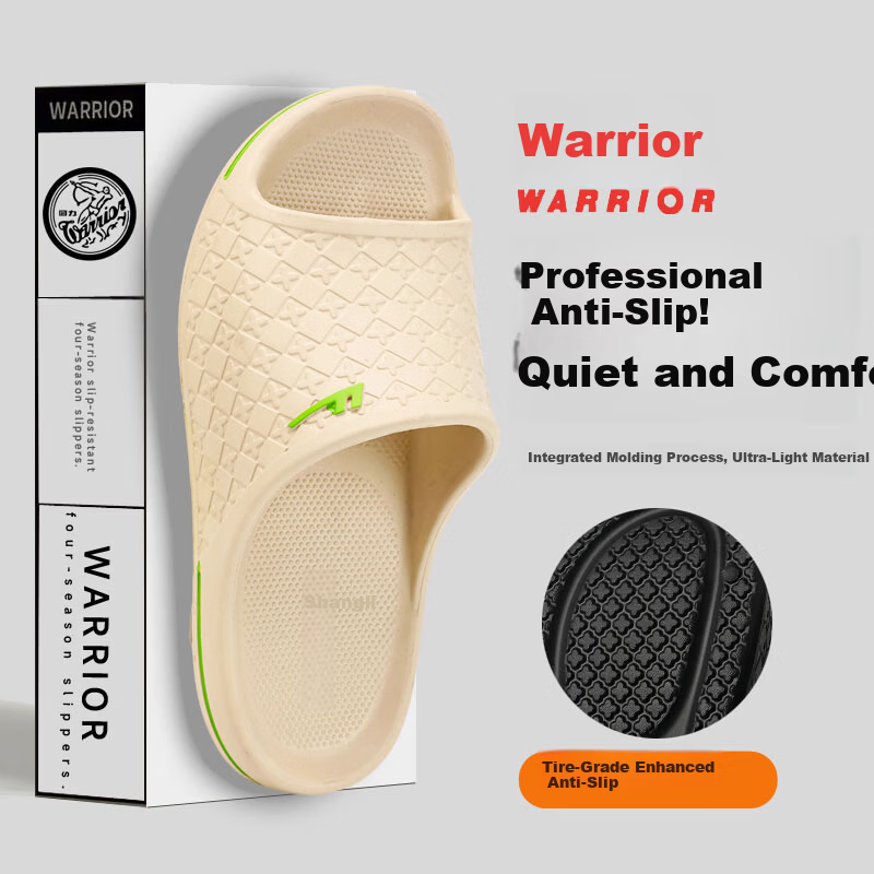 Warrior Men's Indoor and Outdoor Non-Slip Odor-Resistant Quick-Dry Silent Slippers HL0661 Black Size 42-43
