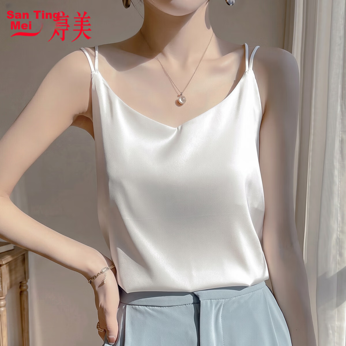 Tingmei Ice Silk Camisole Women's Suit Inner Wear Outer Wear Thin Backless Loose Summer White Top