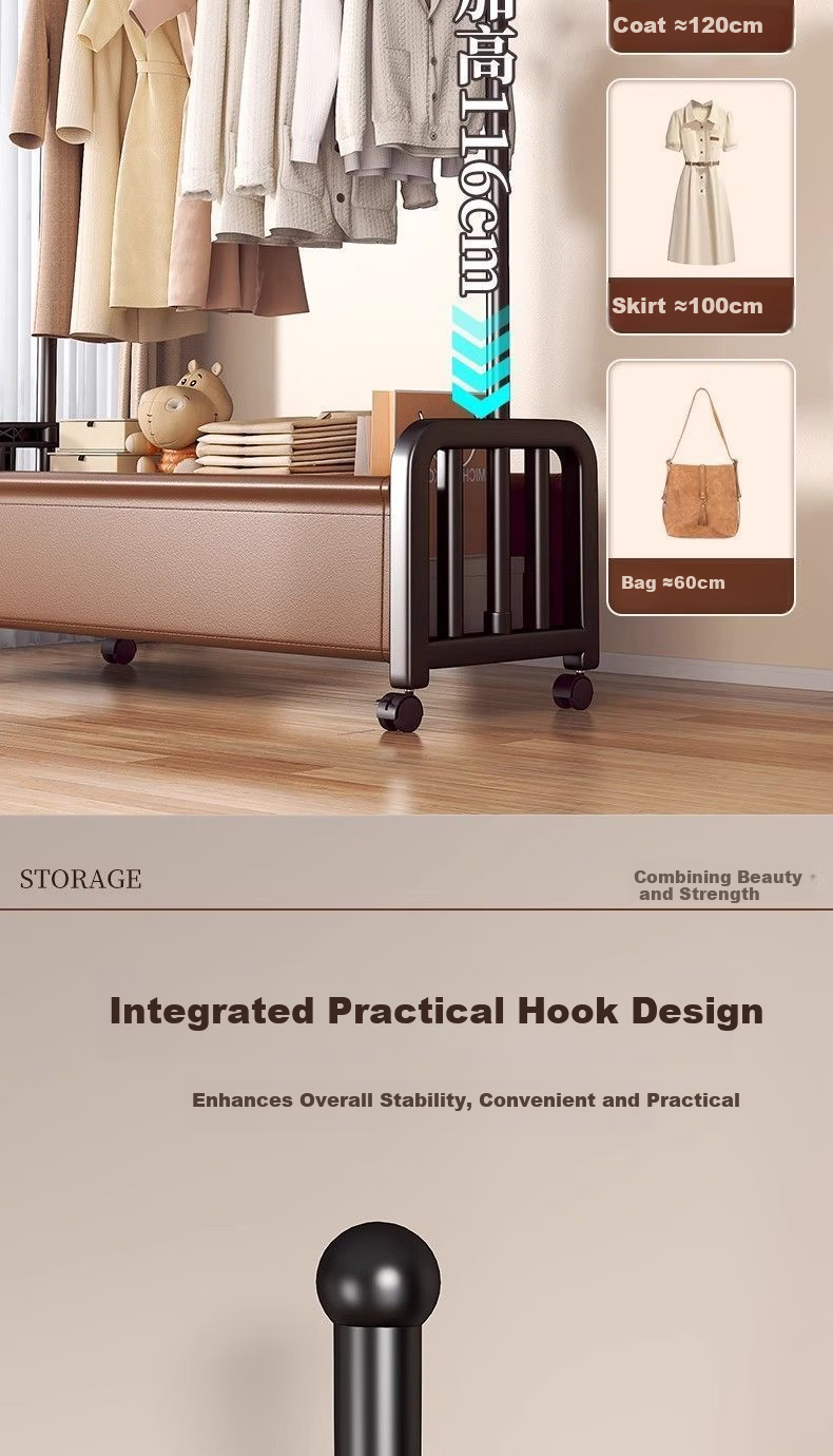 Hakkai Bird Floor Clothes Drying Rack Home Bedroom Garment Rack Mobile with Wheels Indoor Storage Coat Rack 8