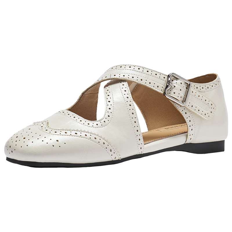 Hotwind Hollow Out Flat Mary Jane Ballet Style Women's Shoes 2026 Spring Autumn Retro Vintage Small Leather Shoes