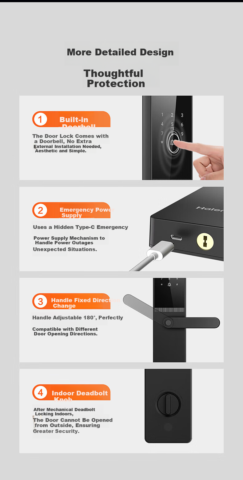 Haier Smart Door Lock Password Lock Home Entry Fingerprint Anti-theft Electronic Lock T15 Smart Handle Lock 10