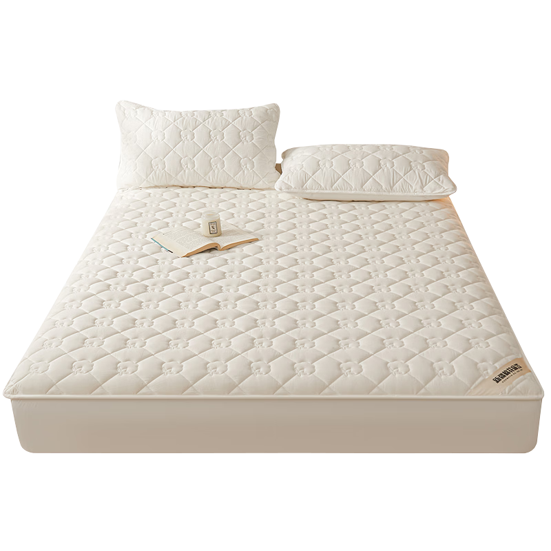 Hongdou Class A Antibacterial Cotton Filled Fitted Sheet Thickened Bed Cover Home Mattress Protector 1.8x2m White