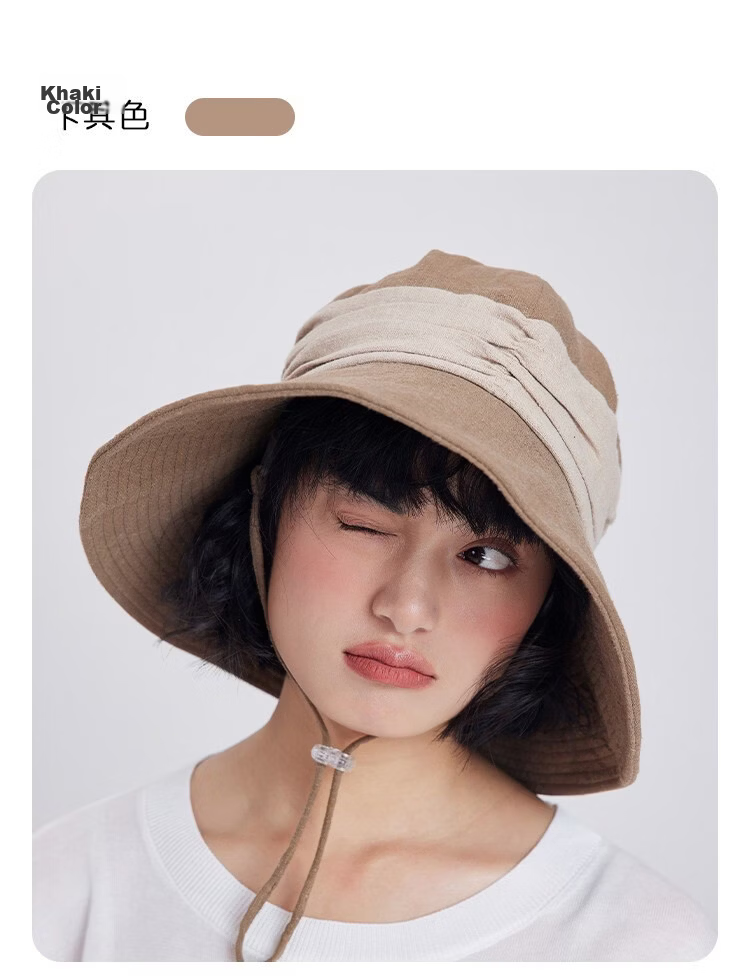 Lagur Breath Forest Natural Ramie Handmade Wide Brim Bucket Hat Women Sun Protection Summer Khaki 19