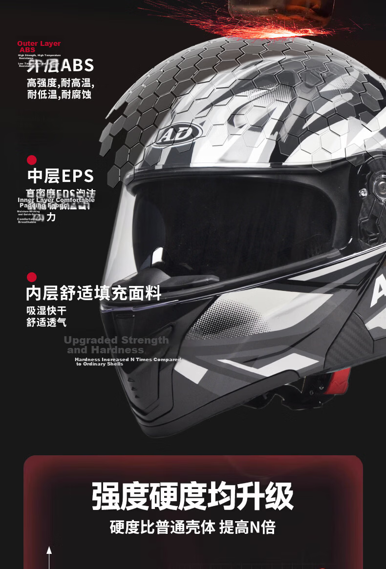 AD 3C Certified Class A Motorcycle Helmet Unisex Four-Season Bluetooth Flip-Up Winter Anti-Fog Full Face Helmet Summer Electric Scooter Safety K9 Starry Gray 10