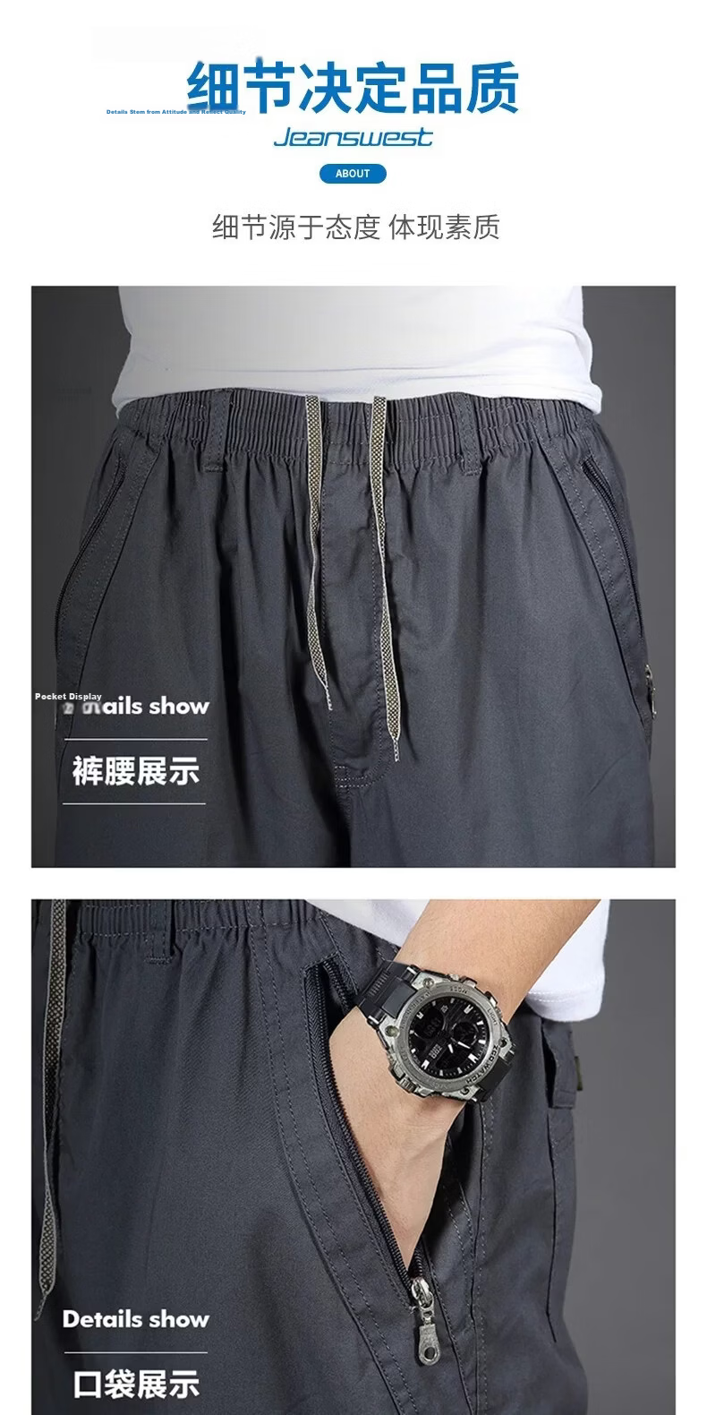 Jeanswest Men's Summer Lightweight Large Size Wide Leg Pure Cotton Work Pants New Loose Straight Business Trousers 16