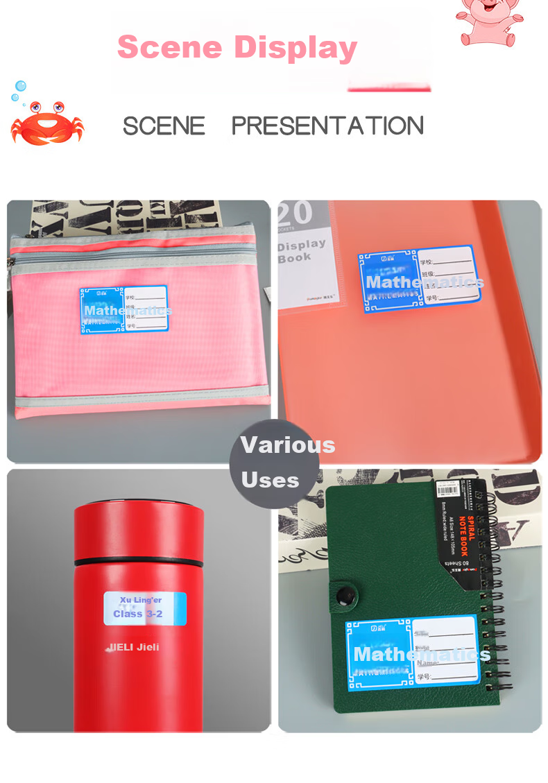 Liupintang Subject Classification Label Stickers Waterproof Self-Adhesive Cartoon Name Tags for Kids Elementary School Book Cup Marker Biology Chemistry 15