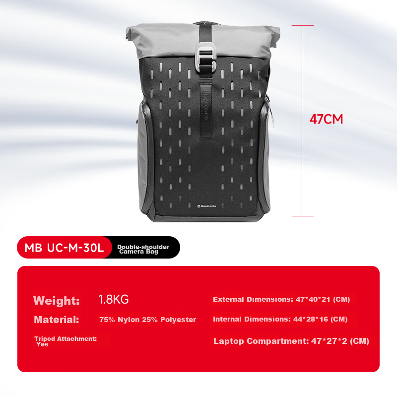Manfrotto Uncover Series Professional Photography Commuter Dual-Use Backpack Large Capacity DSLR Mirrorless Camera Portable Photography Bag MB UC-BP-30L