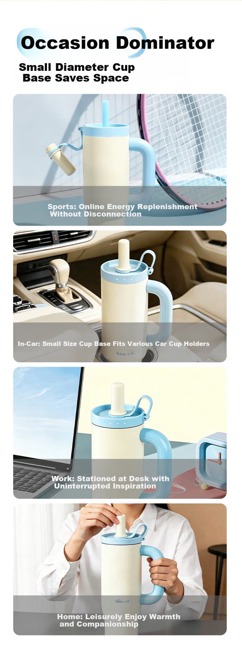 Bear Straw Tumbler Large Capacity Stainless Steel Insulated Water Bottle for Office Men Women Car Student Gift 9