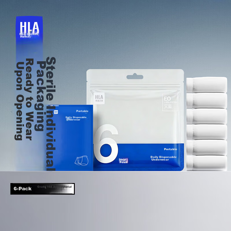 HLA Disposable Men's Underwear PLA Inner Crotch Sterile Individually Packaged Daily Use No-Wash Boxer Briefs 6 Pieces
