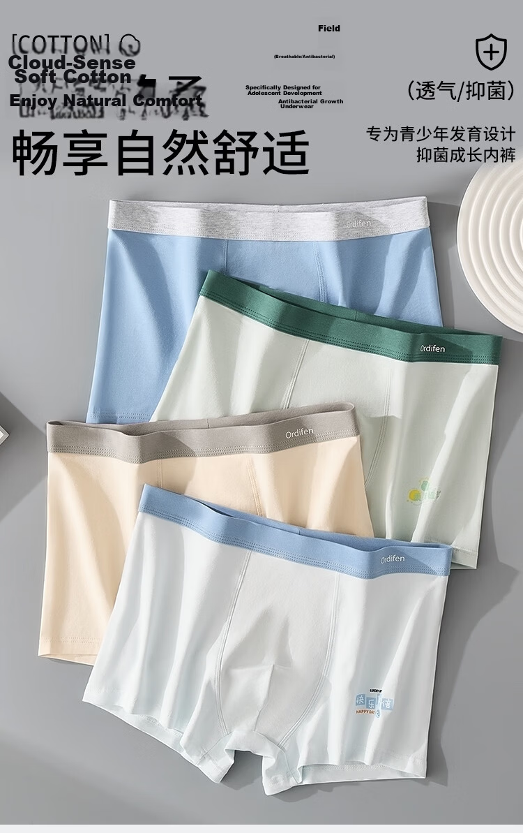 Ordifen 7A Antibacterial Youth Development Period Men's Underwear 4-Pack Summer Thin Skin-Friendly for High School Students 1