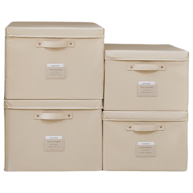 EACHY Fabric Storage Box for Clothes, Foldable Wardrobe Organizer, 60L, Beige