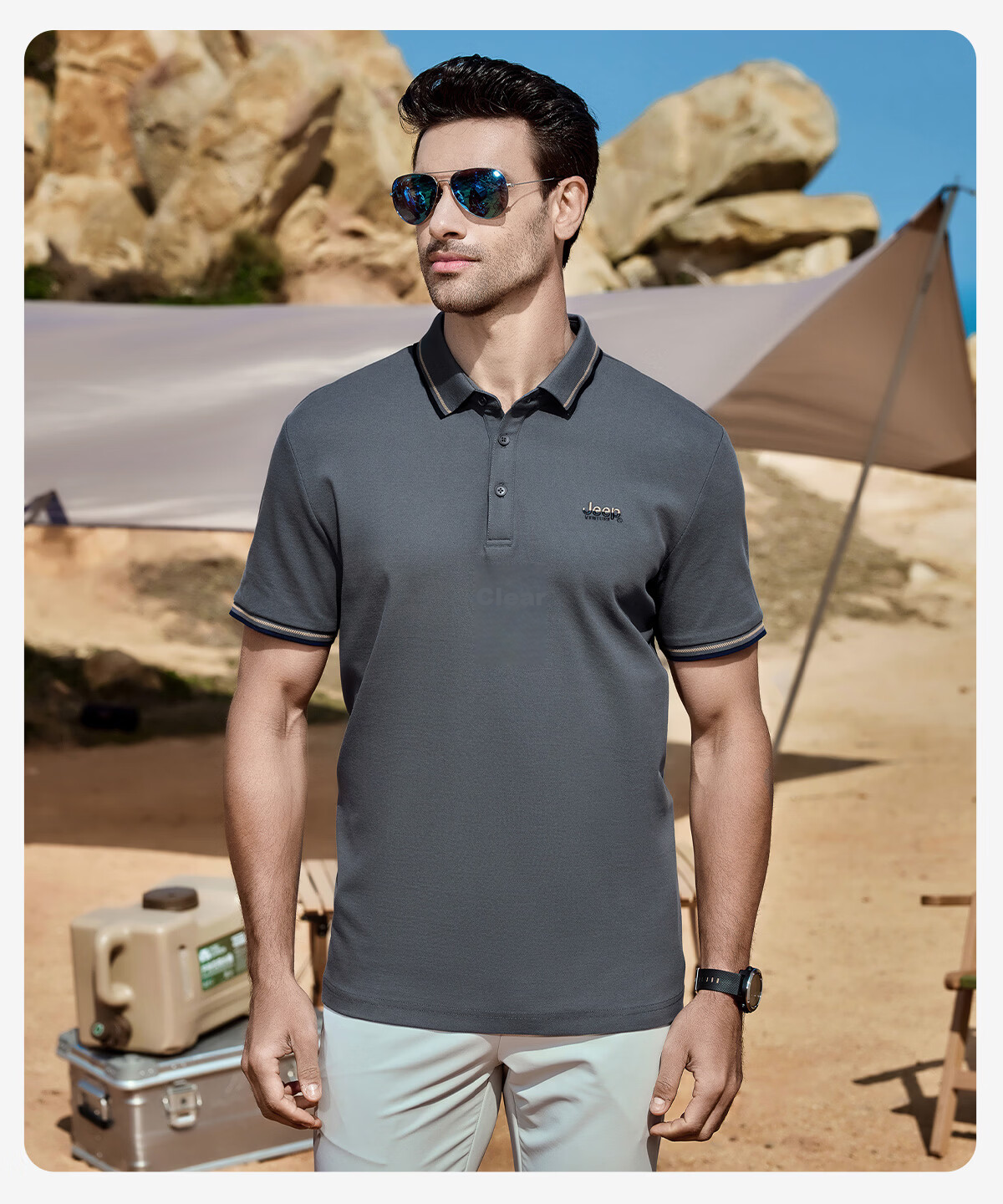 JEEP Outdoor Men's Summer Antibacterial Moisture-Wicking Quick-Dry Polo Shirt Short Sleeve Mountain Climbing Business Casual Commuter Top 20